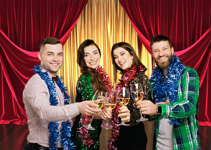 GYA Golden Red Curtain Party Backdrop 7x5ft Theater Masquerade Prom Background Kids Family Business Magic Show Circus Carnival Graduation Party Birthday Cake Table Banner - Image 2